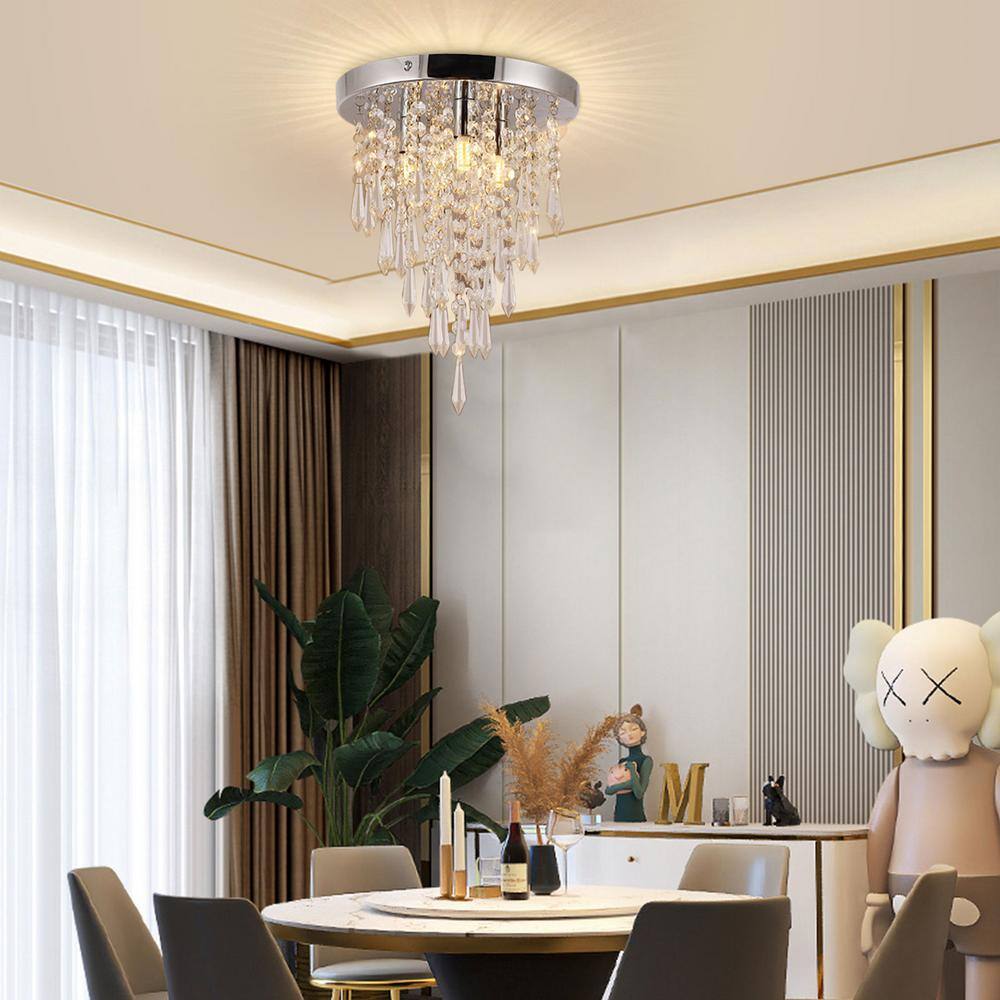 10.4" Silver Crystal Raindrop Flush Mount Ceiling Light