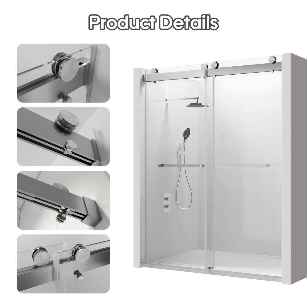 72" Frameless Clear Glass Sliding Shower Door with Brushed Nickel Finish
