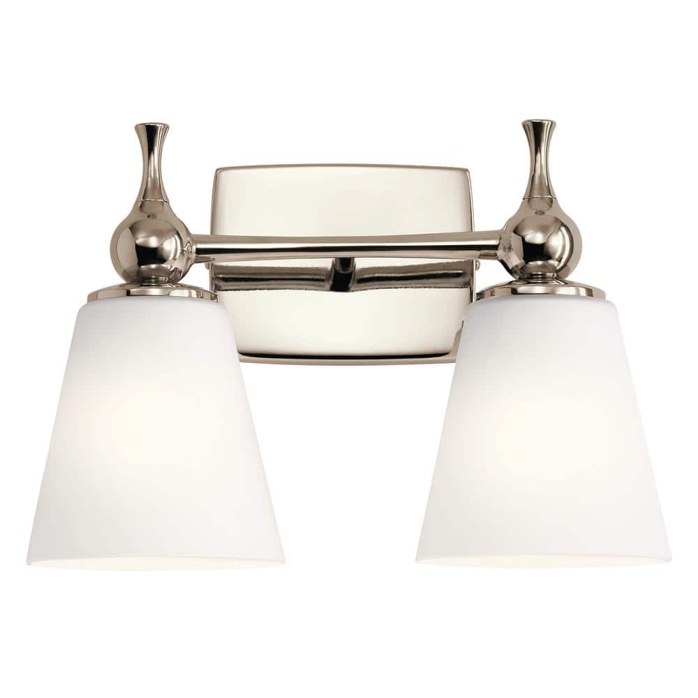 Polished Nickel 2-Light Vanity with Satin Etched Glass
