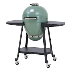 Portable Egg-Shaped Charcoal Grill 20 in. Green with Pizza Plate
