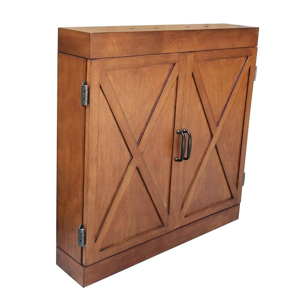 Walnut Bristle Dartboard Cabinet Set with Lighting
