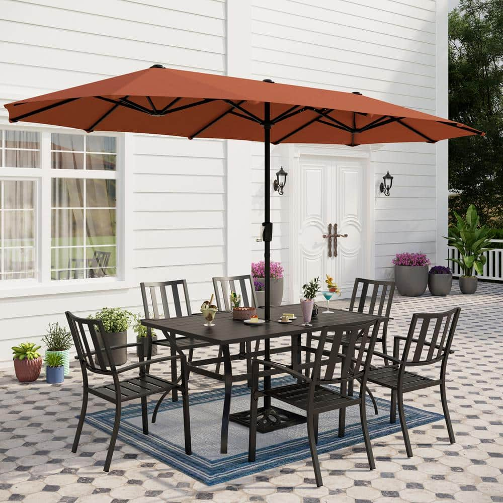 PHI VILLA 8-Piece Metal Rectangle Patio Outdoor Dining Set with Slat ...