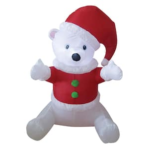 3 ft. W x 4 ft. H Polar Bear Cub with Red Vest And Red Santa Cap Inflatable Airblown