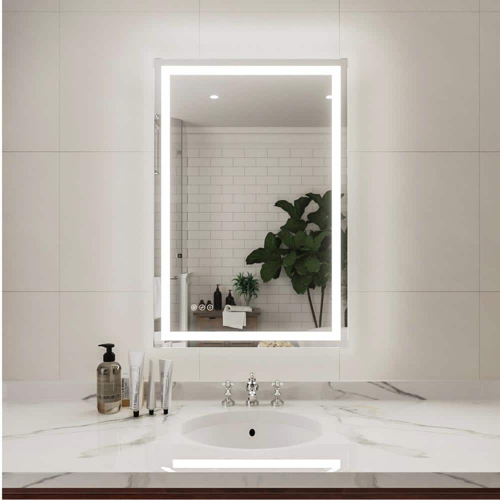 niveal Lumos 24 in. W x 36 in. H Rectangular Frameless LED Wall Bathroom Vanity Mirror in Silver ...