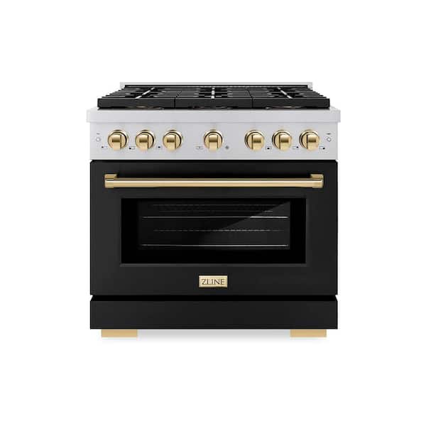 Autograph 36 in. 5.2 cu. ft. Paramount Gas Range with 6-Burners and Convection Gas Oven with Black Matte and Gold