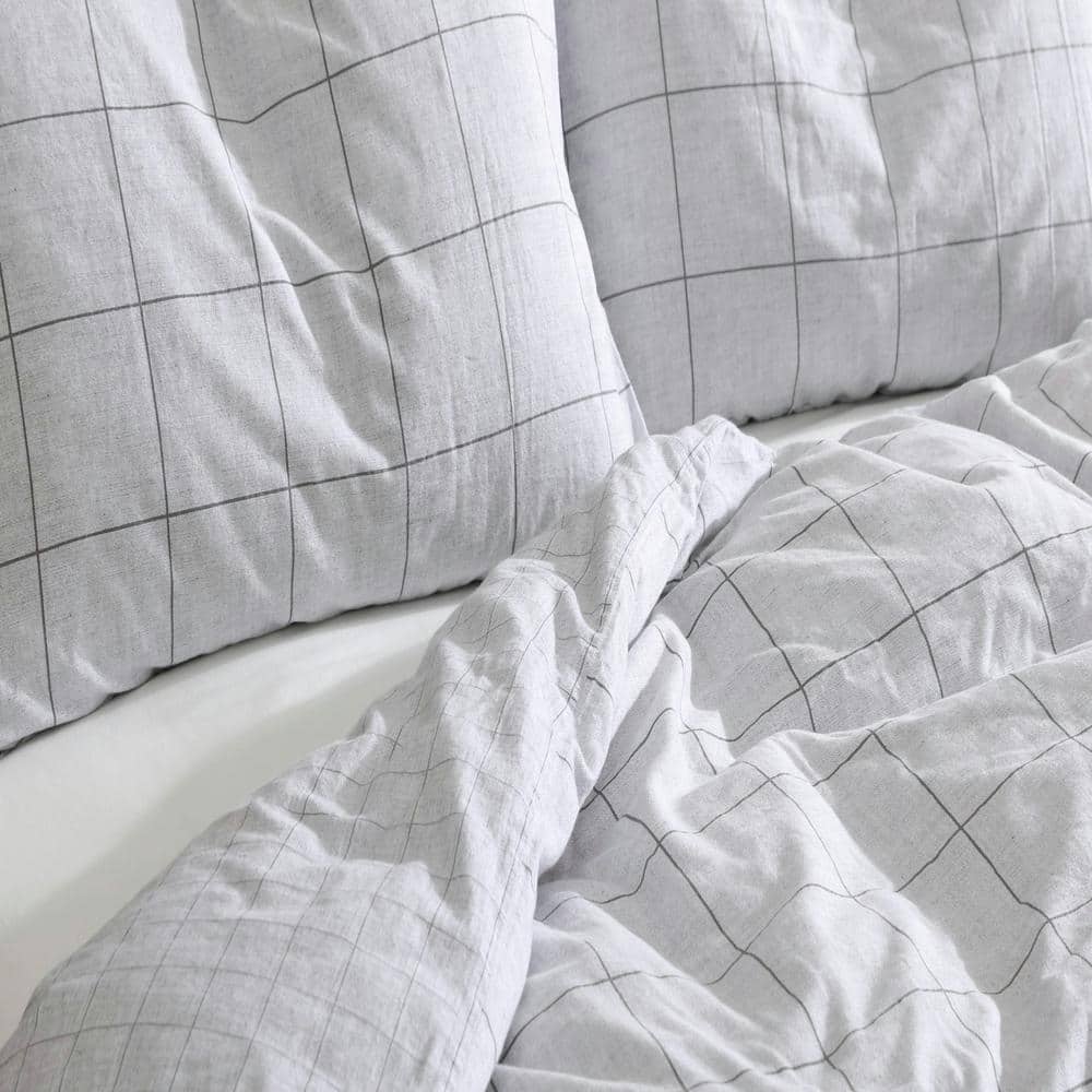 Holden Grid Grey Cotton Full/Queen Duvet Cover Set