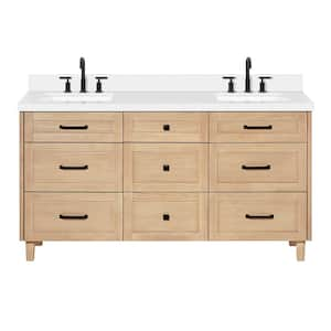 Monroe 67 in. W x 22 in. D x 36 in. H Double Bath Vanity in Oak with Pure White Quartz Top