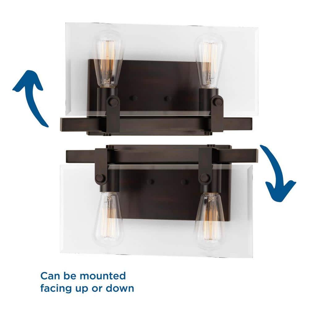 Antique Bronze 2-Light Bath & Vanity with Beveled Glass Shade