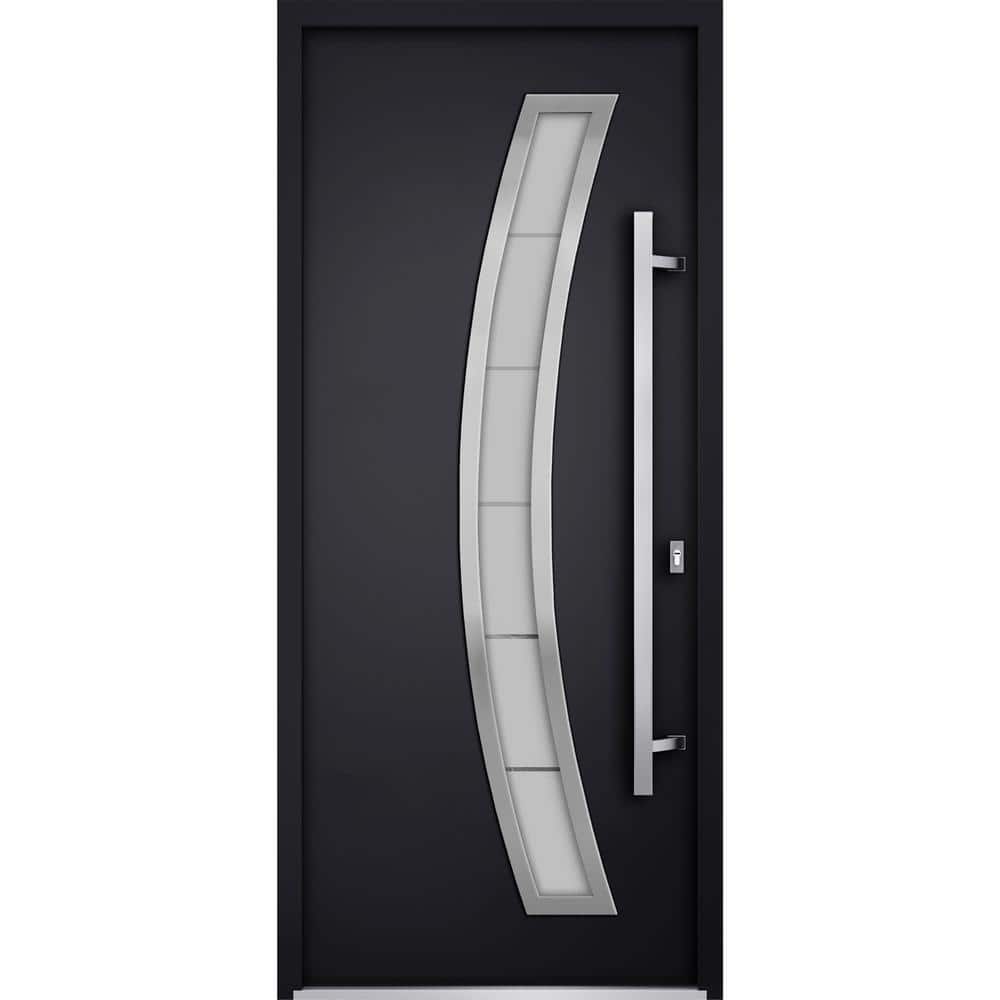 36 in. x 80 in. Left-hand/Inswing Frosted Glass Black Enamel Steel Prehung Front Door with Hardware price history on PriceWatchPro