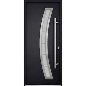 36 in. x 80 in. Left-hand/Inswing Frosted Glass Black Enamel Steel Prehung Front Door with Hardware