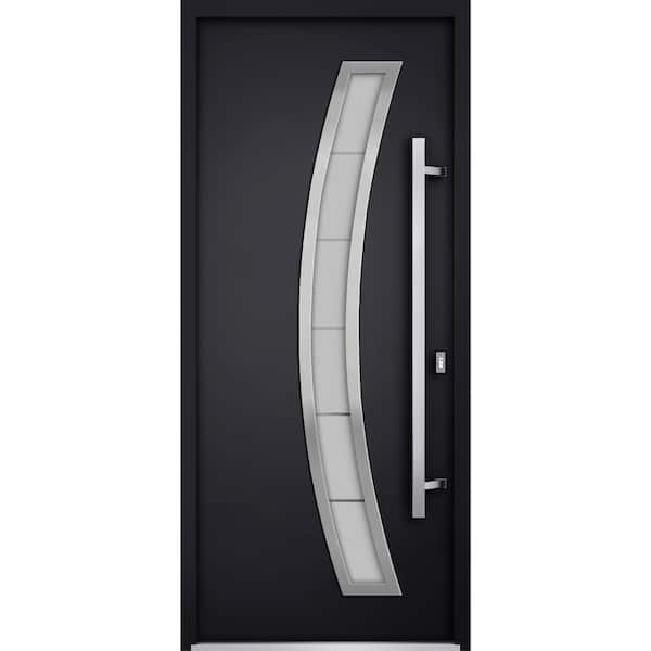 VDOMDOORS 36 in. x 80 in. Left-hand/Inswing Frosted Glass Black Enamel Steel Prehung Front Door with Hardware