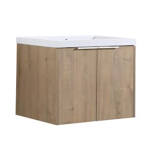 Sugur 24 in. W x 18. in D. x 20 in. H Wall Mount Bath Vanity Cabinet with Sink in Oak with White Resin Sink and Top