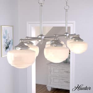 Saddle Creek 7-Light Brushed Nickel Schoolhouse Chandelier with Cased White Glass Shades