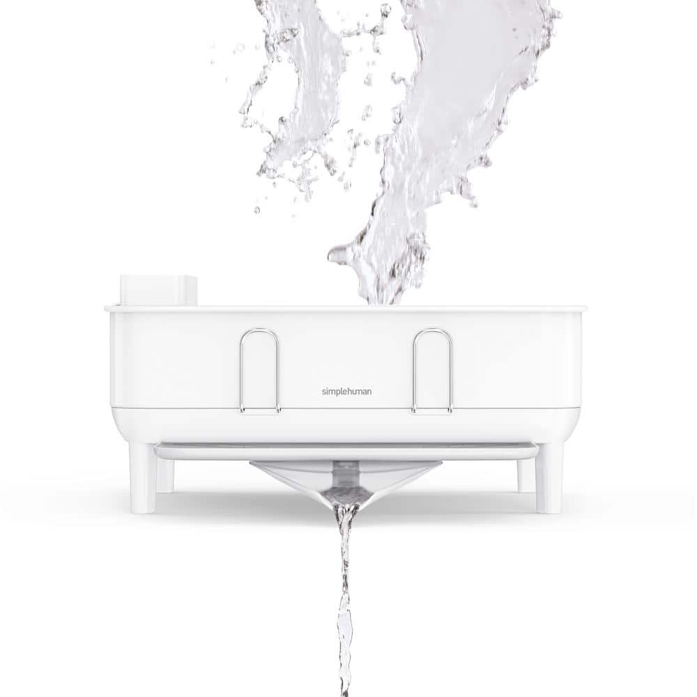 Compact White Steel Dish Drying Rack with Swivel Spout