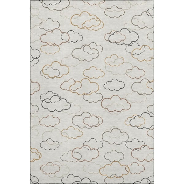 Mayfield Premium Machine Washable Abstract AMF2508 Linen 3 ft. x 5 ft. Area Rug