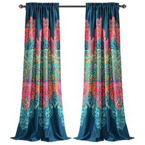 Turquoise/Navy Abstract Rod Pocket Room Darkening Curtain - 52 in. W x 84 in. L (Set of 2)
