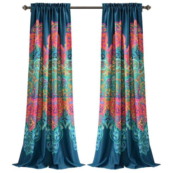 Lush Decor Turquoise/Navy Abstract Rod Pocket Room Darkening Curtain - 52 in. W x 84 in. L (Set of 2)