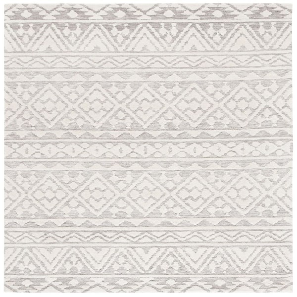 SAFAVIEH Audrey 6 ft. x 6 ft. Gray/Ivory Geometric Textured square Area Rug