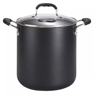 12 qt. Aluminum Nonstick Stock Pot in Black Finish with Tempered Glas Lid, 1-Pack Simply Cook Nonstick Cookware Black