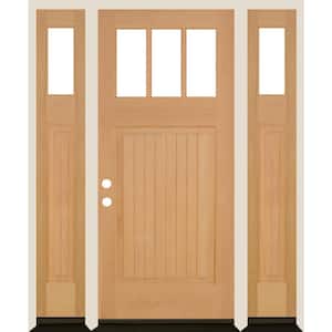 36 in. x 80 in. 3-LIte 1 Panel with V-Grooves Unfinished Right Hand Douglas Fir Prehung Front Door Double Sidelite