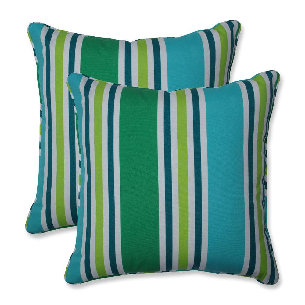 Turquoise and Green Striped Outdoor Throw Pillow Set