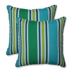 Stripe Blue Square Outdoor Square Throw Pillow 2-Pack