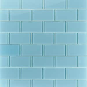 Contempo Turquoise 3 in. x .31 in. Polished Glass Mosaic Floor and Wall Tile Sample
