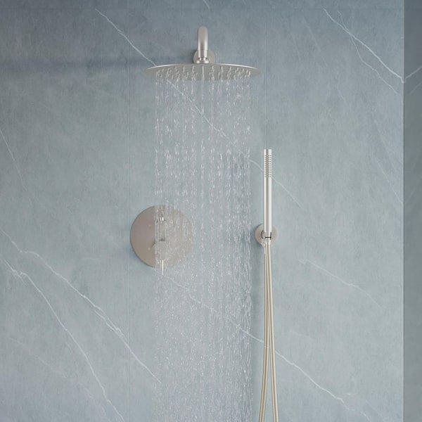 2-Spray 10 in. Wall Dual Fixed and Handheld Shower Head 2.5 GPM in Brushed Nickel Pressure Balance Valve Shower Faucet