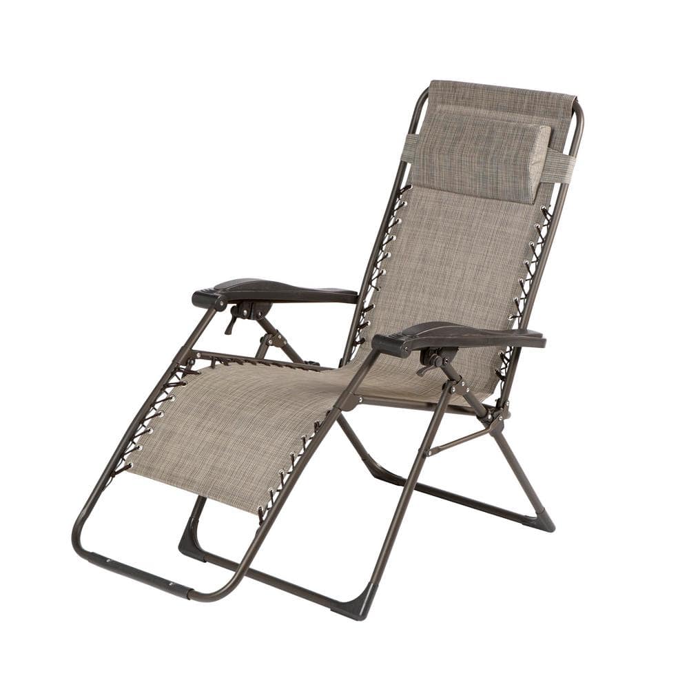 Sling Chaise Lounge Chair Folding Zero Gravity Steel Outdoor Patio Blue Taupe 