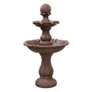 39 in. Tall, Brown 2-Tier Freestanding Waterfall Fountain, Outdoor Garden, Yard, Lawn, Porch Decor
