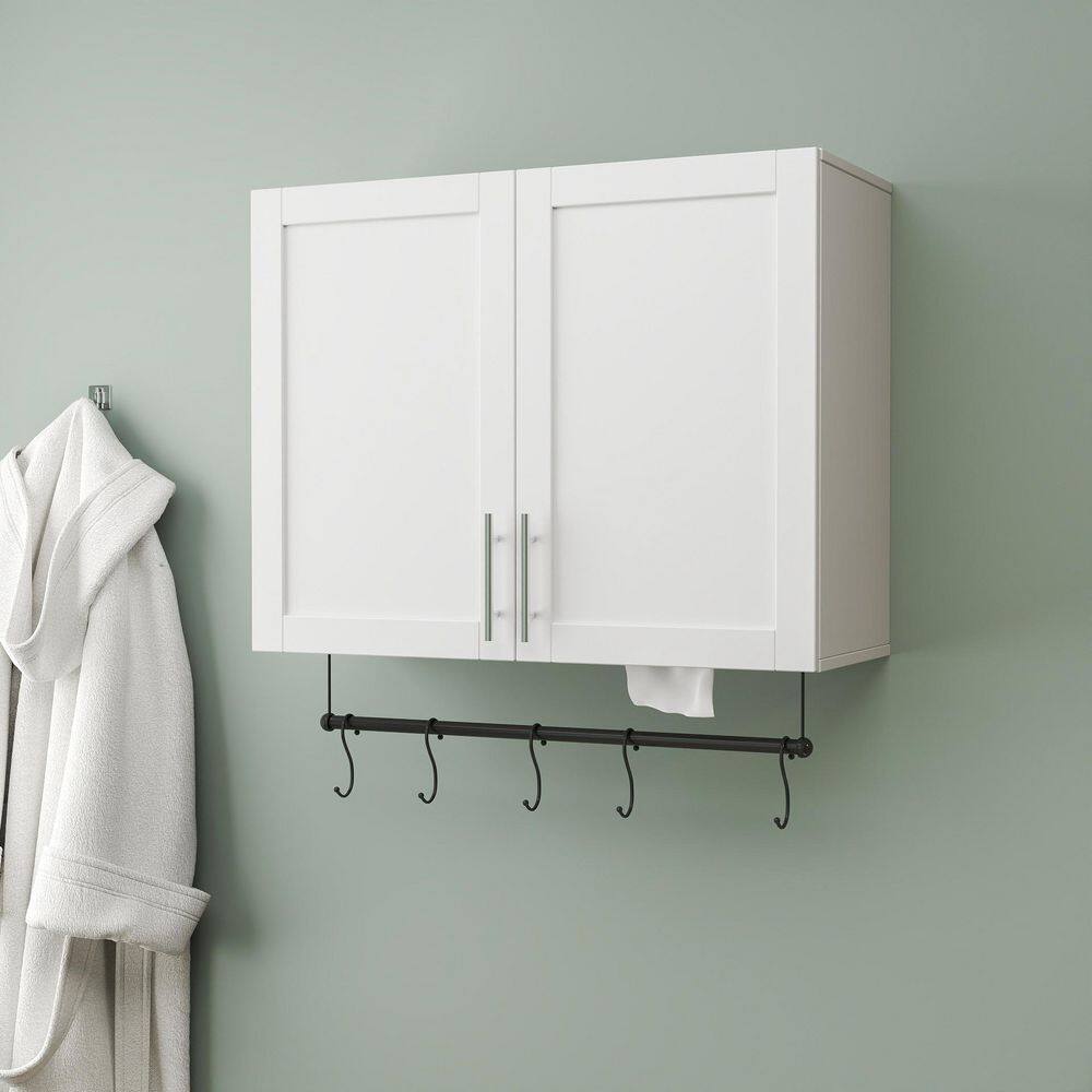 Modern 31.50 in. W x 29.92 in. H Rectangular White Surface Mount Medicine Cabinet without Mirror, w/ Towel Bar & 5-Hooks price history on PriceWatchPro