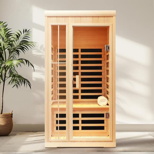 Moray 1-2 Person Indoor Hemlock Sauna with 7 Far-Infrared Carbon Crystal Heaters and Chromotherapy