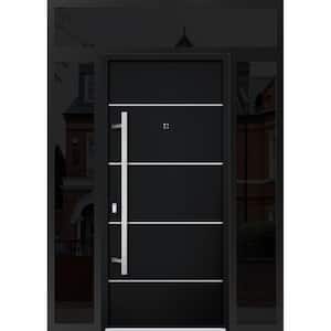 6083 60 in. x 96 in. Right-hand/Inswing 3 Sidelights Black Enamel Steel Prehung Front Door with Hardware
