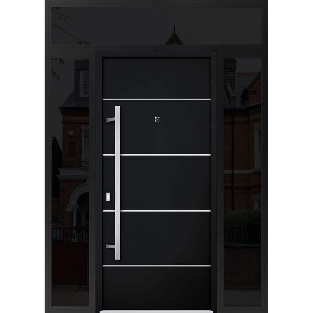 6083 64 in. x 96 in. Right-hand/Inswing 3 Sidelights Black Enamel Steel Prehung Front Door with Hardware price history on PriceWatchPro