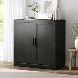 Solid Wood Black 31 in. H Storage Cabinet with Adjustable Shelves