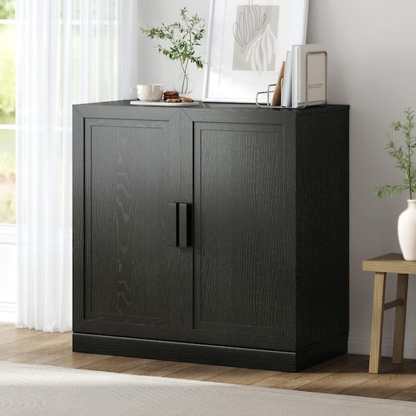 Solid Wood Black 31 in. H Storage Cabinet with Adjustable Shelves