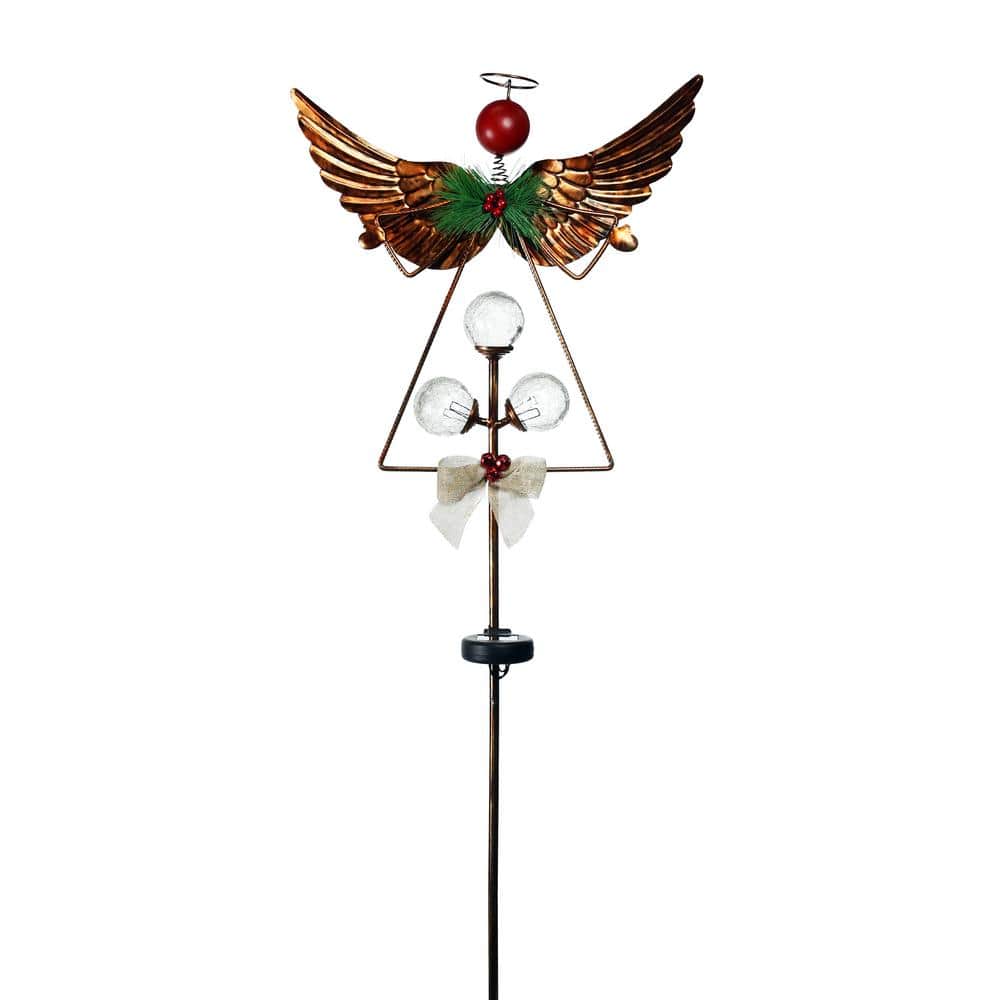 43 in. Tall Solar Rustic Angel Garden Stake with White LED Lights and Timer