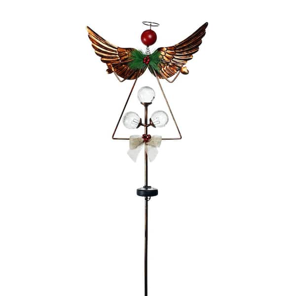 Alpine Corporation 43 in. Tall Solar Rustic Angel Garden Stake with White LED Lights and Timer