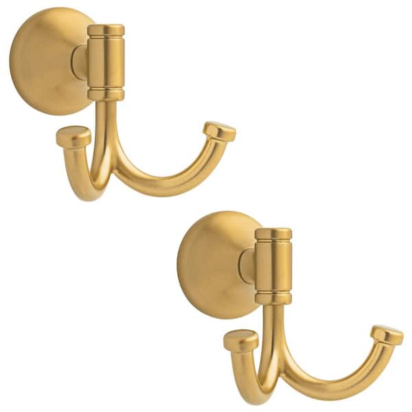 Foundations Design Series J-Hook Double Robe/Towel Hook Bath Hardware Accessory in Brushed Gold (Pack-2)