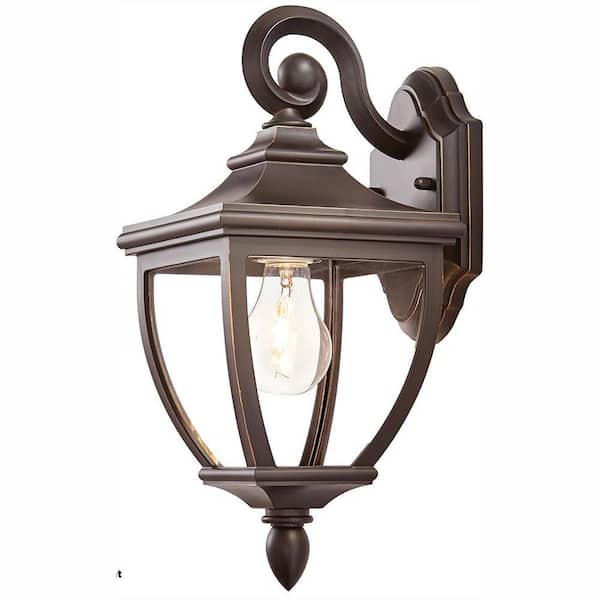 Home Decorators Collection 14.62 in. 1-Light Oil-Rubbed Bronze Outdoor 6.5 in. Wall Lantern Sconce with Clear Glass