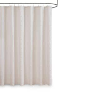 Maize Ivory 72 in. Cotton Jacquard Pom Pom Shower Curtain