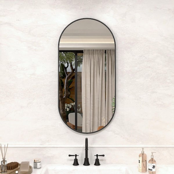 Velora 18 in. W x 36 in. H Oval Framed Wall Bathroom Vanity Mirror in Matte Black