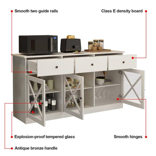 FUFU&GAGA White Wood Storage Cabinet With 3-Acrylic Door and 3-Drawer With  Large Storage Spaces For Living Room, Study, Kitchen KF260033-02-KPL - The  Home Depot