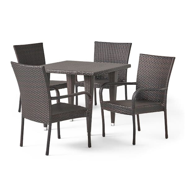 Noble House Delani Multi-Brown 5-Piece Faux Rattan Outdoor Dining Set