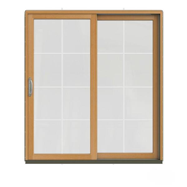 JELD-WEN 72 in. x 80 in. W-2500 Contemporary Desert Sand Clad Wood Right-Hand 8 Lite Sliding Patio Door w/Stained Interior