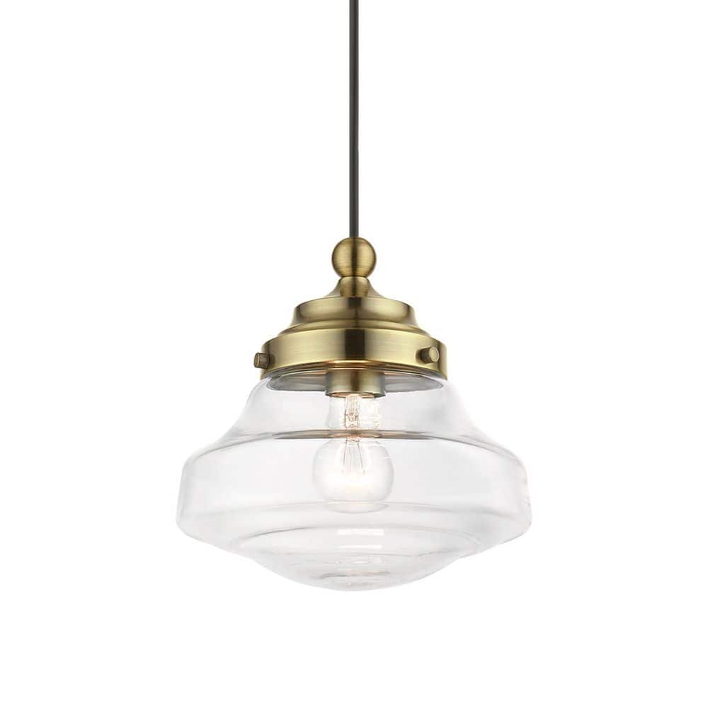 Avondale Antique Brass Mini Pendant with Clear Glass Shade