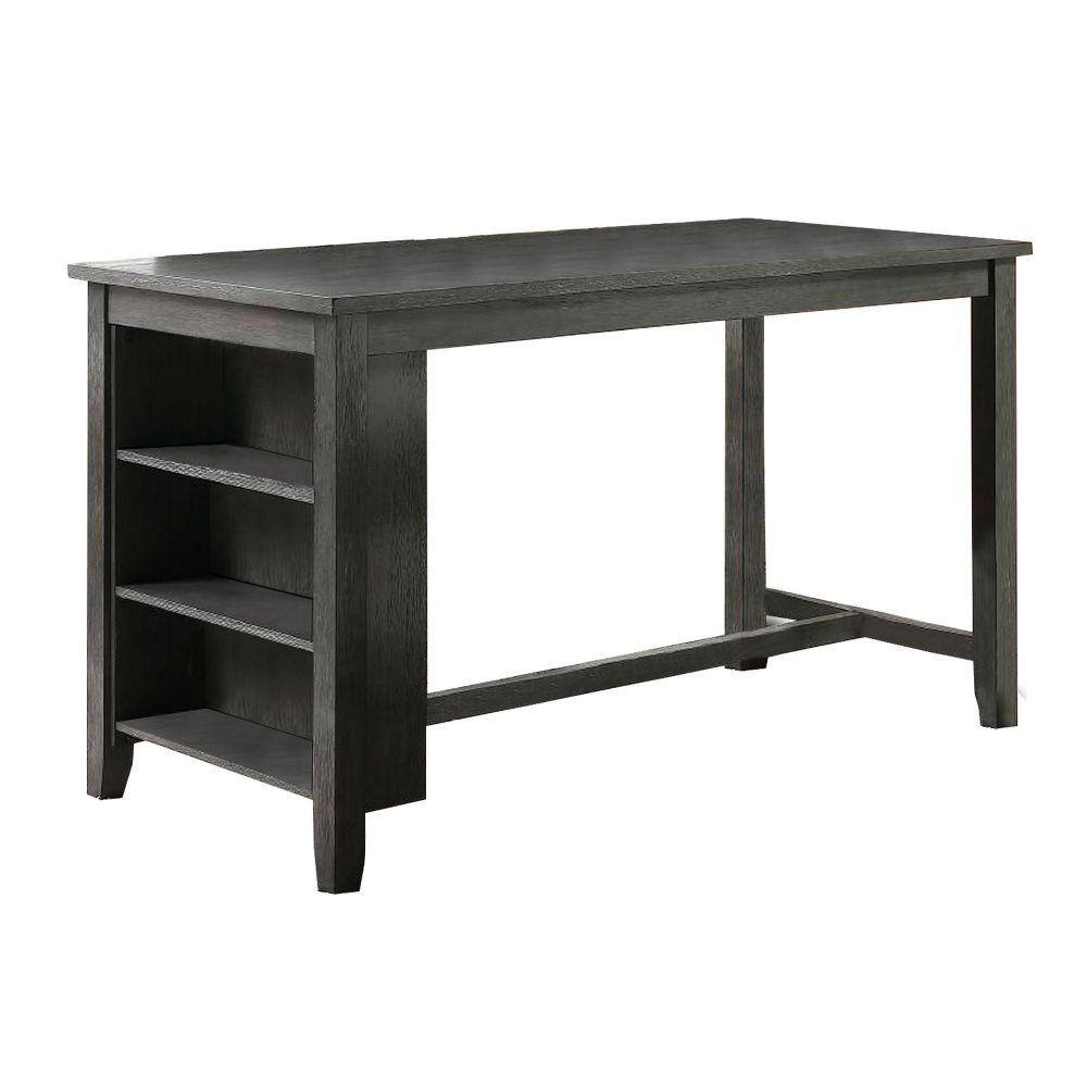 Transitional Gray Wooden Extendable Counter Height Dining Table with Storage