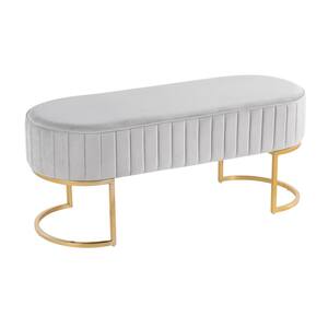 Demi Silver Velvet and Gold Steel Pleated Bench (16.5 in. x 41 in. x 16 in. )