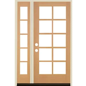 50 in. x 80 in. French Full Lite Unfinished Right-Hand/Inswing Douglas Fir Prehung Front Door Left Sidelite