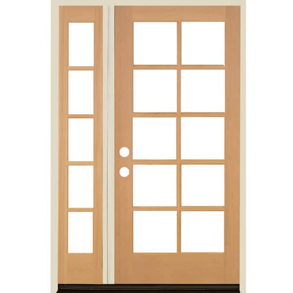 Krosswood Doors 50 in. x 80 in. French Full Lite Clear Glass Unfinished Right-Hand/Inswing Hemlock Prehung Front Door Left Sidelite